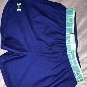 Navy blue/ green UA running shorts